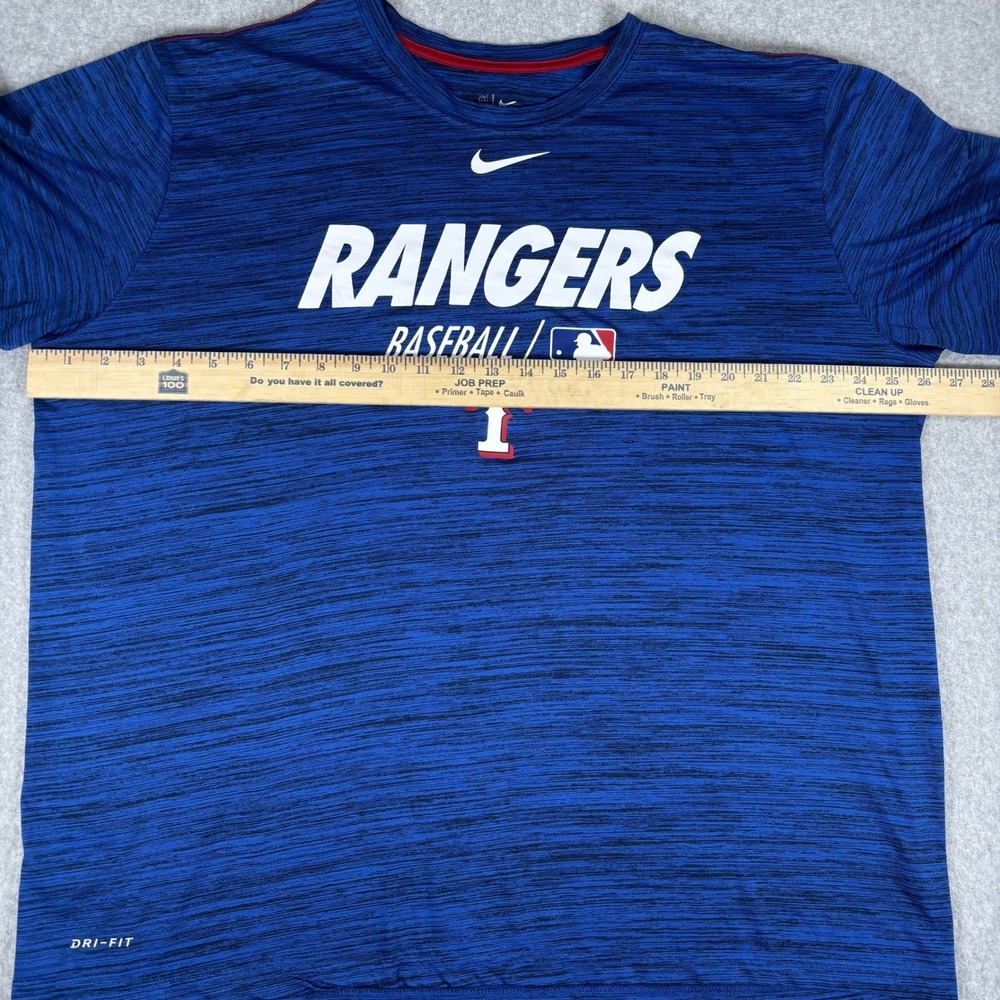 Nike Texas Rangers T-Shirt Mens XL Blue Dri-FIT Space Dye MLB Baseball Tee - Picture 9 of 13